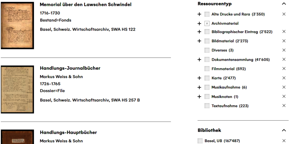 swisscollections Suche